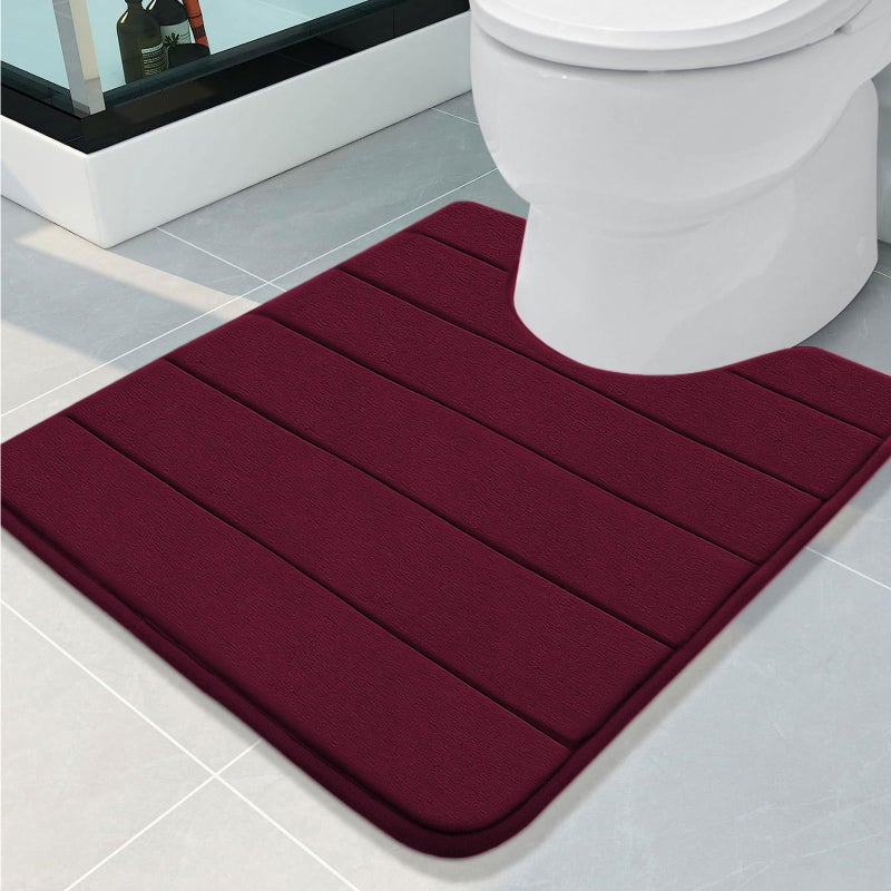 Buganda Memory Foam U-Shaped Contour Toilet Rugs, Non Slip Absorbent, Thick Soft Washable Bathroom Mat, Floor Carpet Bath Rugs Mat for Toilet Base (24" x 20", Burgundy) - Image 1